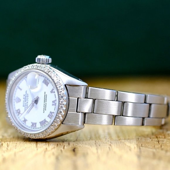 ROLEX DATEJUST WHITE ROMAN DIAL 1.15 CTW DIAMONDS STEEL OYSTER WATCH 26 MM 69174 - Picture 2 of 10